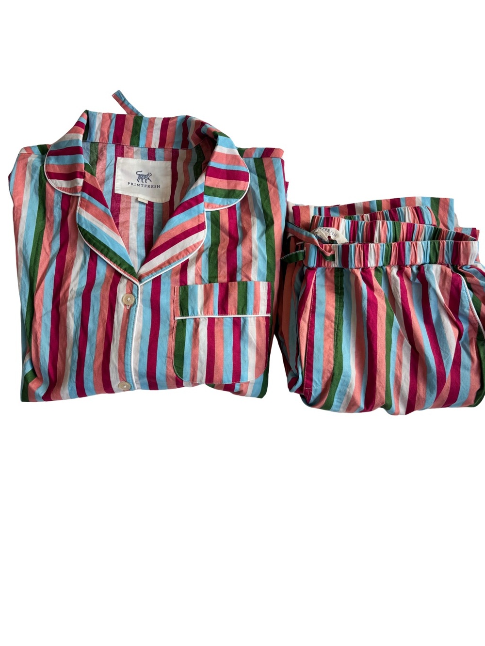 Printfresh Bright Multistripe Kids Pajama Set - Pink Blue Green Cream